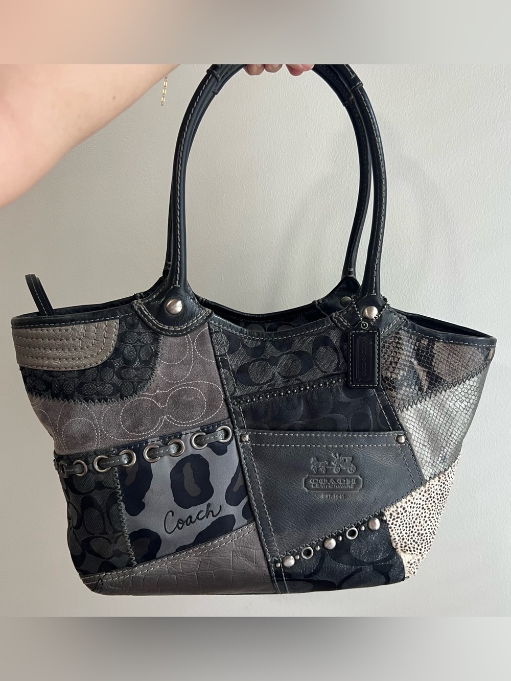 Coach Bleecker Large Animal Print Patchwork Tote